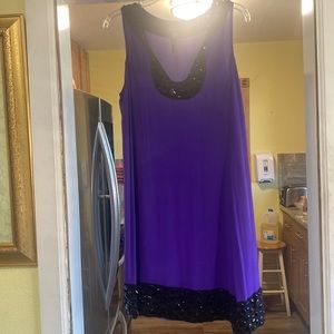 INC Dress, purple with black trim, and stones, size 8